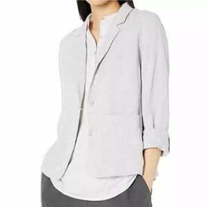 Eileen Fisher Lightweight Organic Linen Blazer Metallic Pearl Size PM